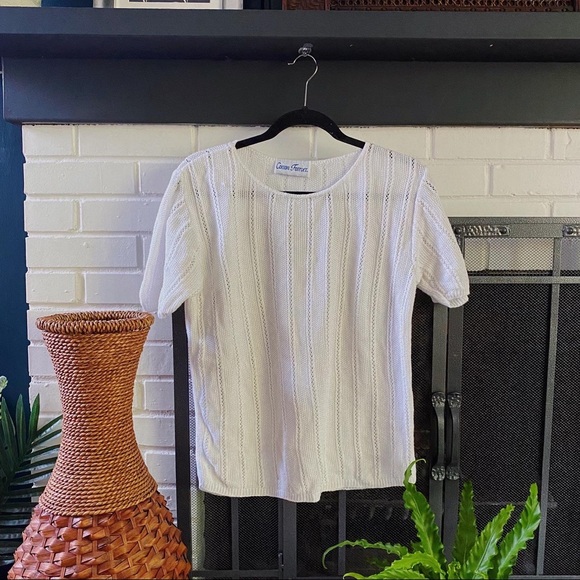 Vintage White Knit Sweater Shirt - Picture 1 of 3